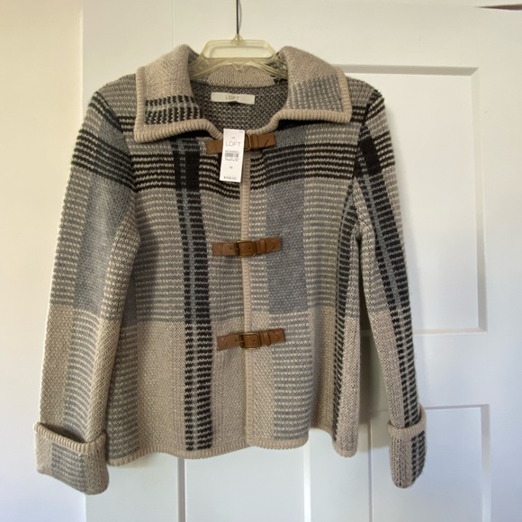 Loft Plaid Cardigan Sweater with Fasteners, NWT - Picture 3 of 3